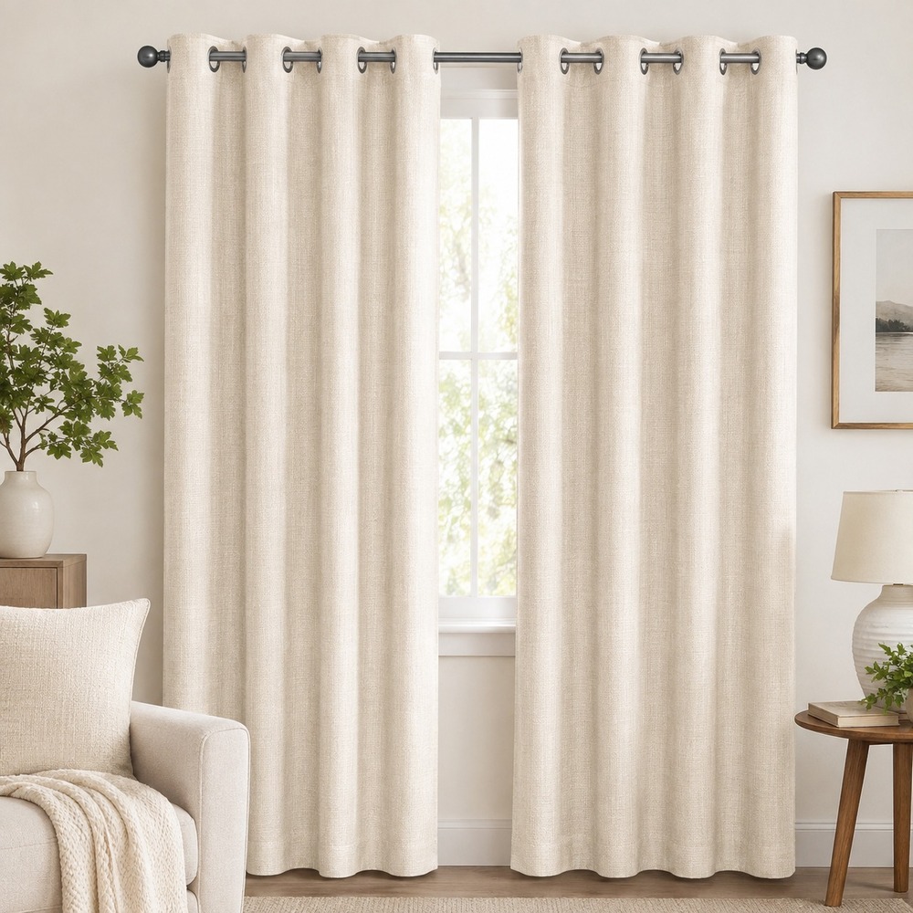 MIULEE Ivory Textured Curtains 2 Panels 37x96 Grommet Linen Look Drapes NEW